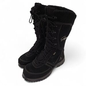 Garmont Women's 7 Black Gore-Tex Tall Winter Boots Faux Fur Lined Suede Zip Snow